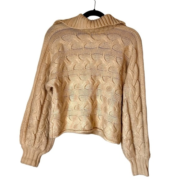 Emory Park Johnny Collar Cable Knit Crotchet Sweater- Neutral Cream- Medium - Picture 4 of 10